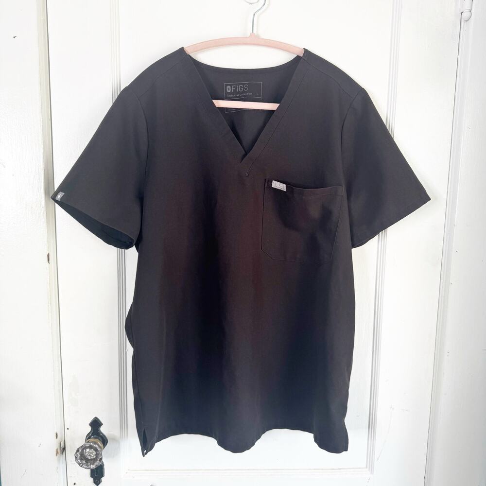FIGS Technical Collection Catarina One Pocket Scrub Top Black Short Sleeve Large